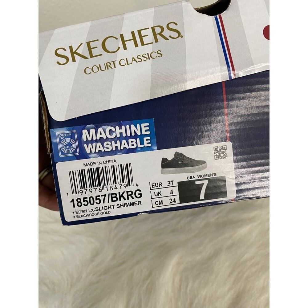 Skechers Women's Classic Court Black Gold Duraleather Memory Foam Comfort Modern - Picture 10 of 10